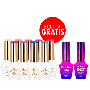 Set of 9 colors Power Flower Molly Nails HEMA/Di-HEMA Free + FREE base and top coat (X-Bond Base, Doctor Top)