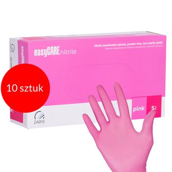 10 pairs of Easycare Pink disposable nitrile diagnostic and protective gloves, size S, pink, 100 pieces