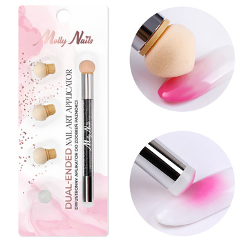 MollyNails Double-Sided Sponge Brush for Ombre and Nail Art Stamping with Rhinestones, Black