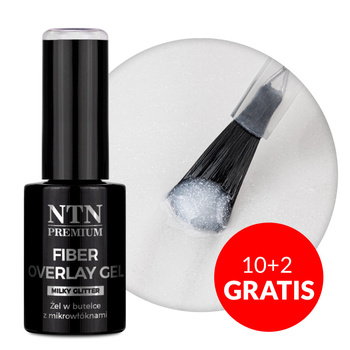 10+2 free Fiber Overlay Gel Milky Glitter NTN Premium 7 g in a bottle with microfibers