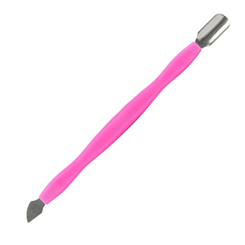 Spatula, knife, hoof knife, double-sided chisel for pushing back cuticles and removing dead skin, pink
