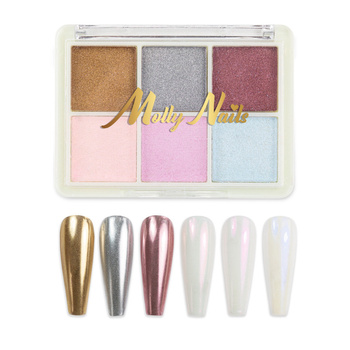 Nail powder with mirror effect, box of 6 colors, Molly Nails No. 1