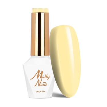 Esmalte híbrido LED/UV Gel Polish Molly Nails Power Flower n.º 720 Yellow Daffodil sin HEMA ni Di-HEMA, 8 g