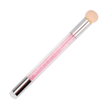 Pincel de doble cara con esponja para ombré y nail art, con estampador y pedrería rosa