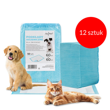 Lot de 12 tapis absorbants pour chien : apprentissage de la propreté, hygiène et propreté – AlleMed, 50 pièces, 60 x 60 cm, bleu