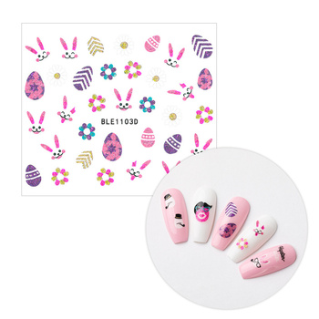 Adhesivos 3D para uñas con purpurina, con motivos de Pascua, BLE 1103D