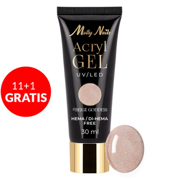 11+1 gratis Acrylgel Polygel Aufbau-Gel für Nagelverlängerungen AcrylGel Molly Nails HEMA/Di-HEMA-frei Beige Goddess 30 ml