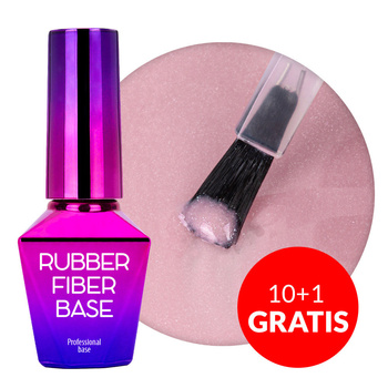 10 + 1 gratuit : Base en caoutchouc renforcée de fibres de soie Molly Nails Rubber Fiber Base Silky Shimmer 10 g