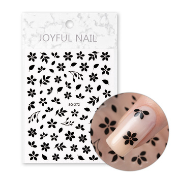 Autocollants pour ongles fins, fleurs, SO-272, noirs