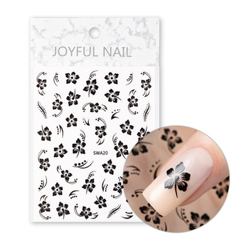 Dünne, selbstklebende Nagelsticker mit Blumenmotiv SWA20, schwarz