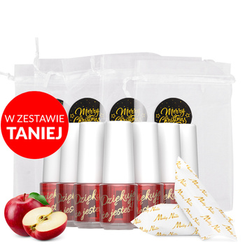 100 Stück Sonderangebot: Nagelhaut- und Nagelöl mit dem Duft von rotem Apfel und Karamellbonbons in einem dekorativen Säckchen (5 ml)