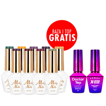 Set de 9 colores Energize Molly Nails sin HEMA ni Di-HEMA + base y top GRATIS (X-Bond Base, Doctor Top)
