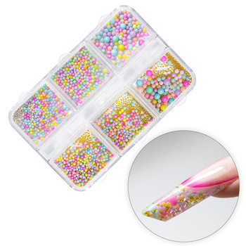 Perlas de colores y gel para decorar las uñas en estuche surtido