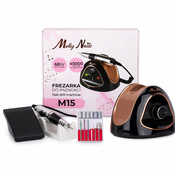 Fresatrice per unghie Molly Nails da 68 W per manicure e pedicure, nero e oro, modello M15, 45.000 giri/min