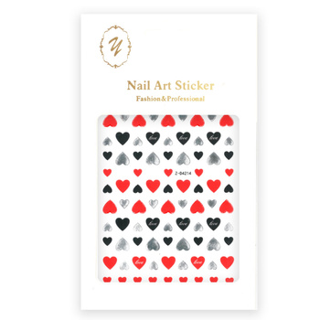 Adhesivos para uñas finos y autoadhesivos con forma de corazón Z-D4214 rojo y plateado