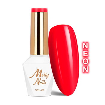 Esmalte híbrido Molly Nails Hearts &amp; Kisses Red Kiss Neon sin HEMA ni Di-HEMA, 8 g, n.º 198