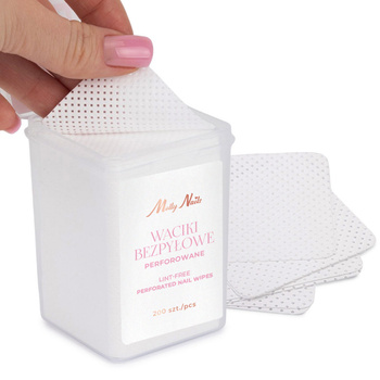 Discos de algodón sin pelusa perforados para uñas Molly Nails, blancos, 5 x 5 cm, 200 unidades