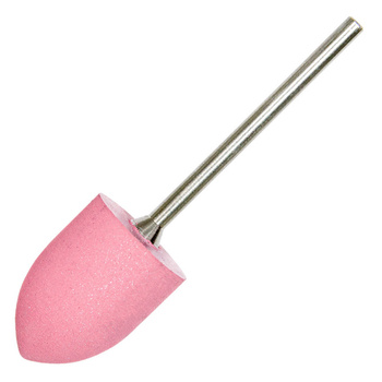 Fresa de goma rosa con forma de bola y vástago plateado