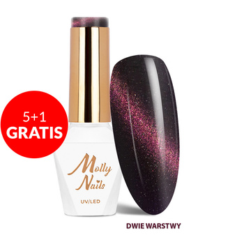 5 + 1 gratis Esmalte híbrido LED/UV Gel Polish Cat Eye Seduction n.º 246 Plum Night Molly Nails sin HEMA/Di-HEMA 8 g