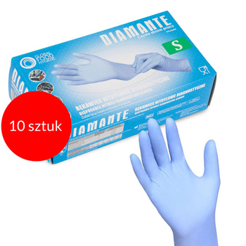 10sztuk Rękawiczki jednorazowe nitrylowe diagnostyczne i ochronne Diamante rozmiar S niebiesko-fioletowe 100 szt