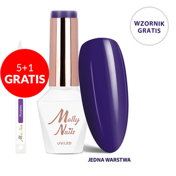 5 + 1 gratis. Esmalte híbrido LED/UV Gel Polish The Trend Edit n.º 305 Nightfall de MollyNails, sin HEMA ni Di-HEMA, 8 g + muestrario de tonos morados GRATIS