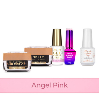 Molly Nails PRO MATCH SYSTEM 4+1 Angel Pink: 3 geles de construcción + base + Doctor Top 15 g