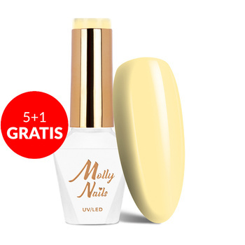 5 + 1 gratis. Esmalte híbrido LED/UV Gel Polish Molly Nails Power Flower n.º 720 Yellow Daffodil, sin HEMA ni Di-HEMA, 8 g