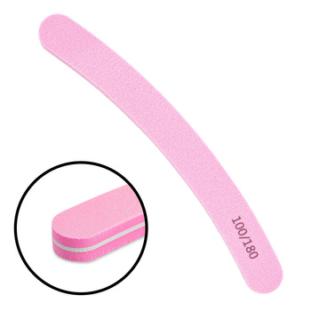 100 unidades de lima pulidora para uñas con forma de plátano, grano 100/180, rosa claro