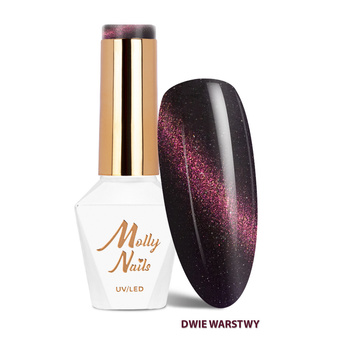 Esmalte híbrido LED/UV Gel Polish Cat Eye Seduction n.º 246 Plum Night de Molly Nails, sin HEMA ni Di-HEMA, 8 g