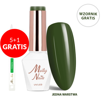 5 + 1 gratis. Esmalte híbrido LED/UV Gel Polish The Trend Edit n.º 304 Evergreen de MollyNails, sin HEMA ni Di-HEMA, 8 g + muestrario Greens GRATIS