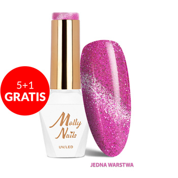 5 + 1 gratis Esmalte híbrido LED/UV Gel Polish Cat Eye Glacier Crush n.º 254 Fuchsia Molly Nails sin HEMA/Di-HEMA 8 g