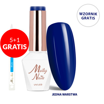 5 + 1 gratis. Esmalte híbrido LED/UV Gel Polish The Trend Edit n.º 306 Deep Navy de MollyNails, sin HEMA ni Di-HEMA, 8 g + Catálogo de diseños «Blues» GRATIS