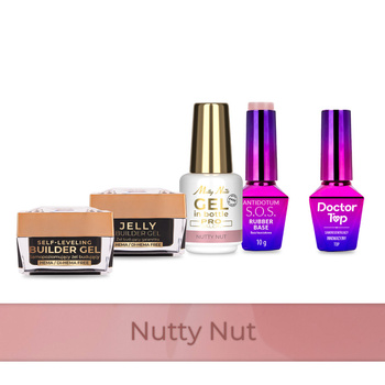 Molly Nails PRO MATCH SYSTEM 4+1 Nutty Nut: 3 geles de construcción + base + Doctor Top 10 g