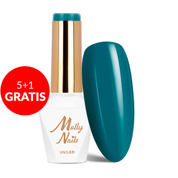 5 + 1 gratis. Esmalte híbrido Molly Nails Blue Sky Green Blue, sin HEMA ni Di-HEMA, 8 g, n.º 117