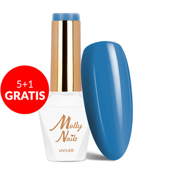 5 + 1 gratis: Esmalte híbrido Molly Nails Blue Sky Sky Blue sin HEMA/Di-HEMA, 8 g, n.º 114