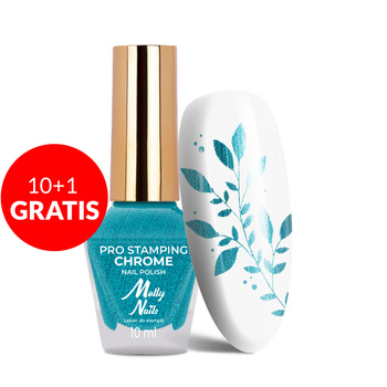10 + 1 gratis: Esmalte para estampado Molly Nails PRO Stamping Chrome Turquoise n.º 24, 10 ml