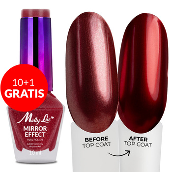 10 + 1 gratis. Esmalte clásico MollyLac Mirror, efecto espejo/metalizado, n.º 10, 10 ml