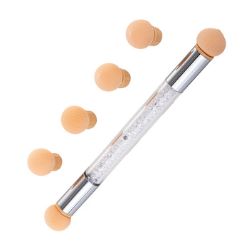 Pincel esponja de doble cara para ombré y nail art con circonitas blancas