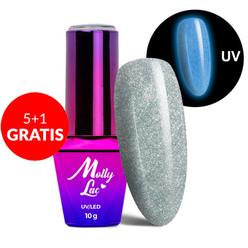 5+1 gratis: Im Dunkeln leuchtender Hybridlack MollyLac Night Glowing Precious, HEMA/Di-HEMA-frei, 10 g, Nr. 677