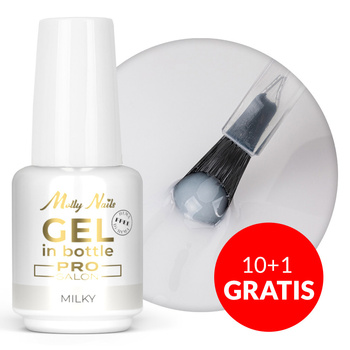 10 + 1 gratis: Aufbau-Gel in der Flasche mit Pinsel „Gel in Bottle“ von Molly Nails Pro Salon, Milky, HEMA/Di-HEMA-frei, 15 g