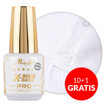 10 + 1 gratuit : Base à appliquer par frottement pour une meilleure adhérence, manucure et pédicure, X-Bond Base Pro Salon MollyLac, sans HEMA/Di-HEMA, transparente, 15 g