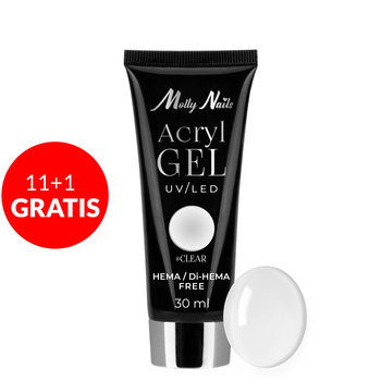 11 + 1 gratuit : Gel acrylique Polygel, gel de construction pour extension AcrylGel Molly Nails, sans HEMA/Di-HEMA, transparent, 30 ml