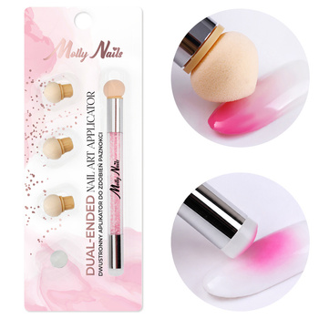 Pinceau éponge double face MollyNails pour l'ombré et le nail art, avec tampon orné de strass roses