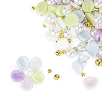 Décorations pour ongles : fleurs en acrylique + perles Molly Nails, assortiment de couleurs, 150 pièces, n° 2