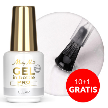 10 + 1 gratis: Aufbau-Gel in der Flasche mit Pinsel „Gel in Bottle“ von Molly Nails Pro Salon Clear, HEMA/Di-HEMA-frei, 15 g