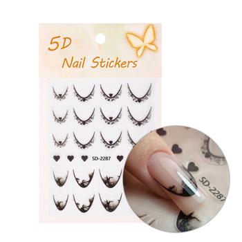 Selbstklebende 5D-Nagelaufkleber / French / Französische Smile-Linie, 20 Stück, schwarz, SD-2287