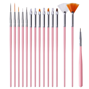 Pink Gel Nail Art Brush Set (15 pieces)