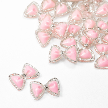Décorations pour ongles : nœuds 3D rose et argent, 20 pièces