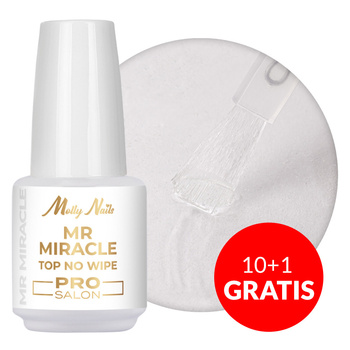 10 + 1 gratuit : Top « no wipe » Mr. Miracle Pro Salon Molly Nails pour vernis hybrides, ne retient pas les pigments, sans HEMA/Di-HEMA, 15 g