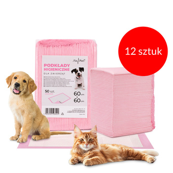 Lot de 12 tapis absorbants pour chien : apprentissage de la propreté, hygiène et propreté – AlleMed, 50 pièces, 60 x 60 cm, rose